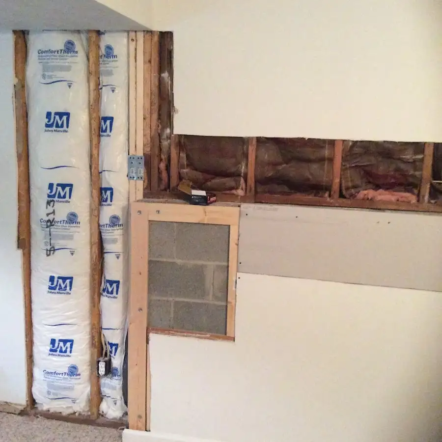 Wall insulation replacement during Basement Flood Cleanup in Lawrence